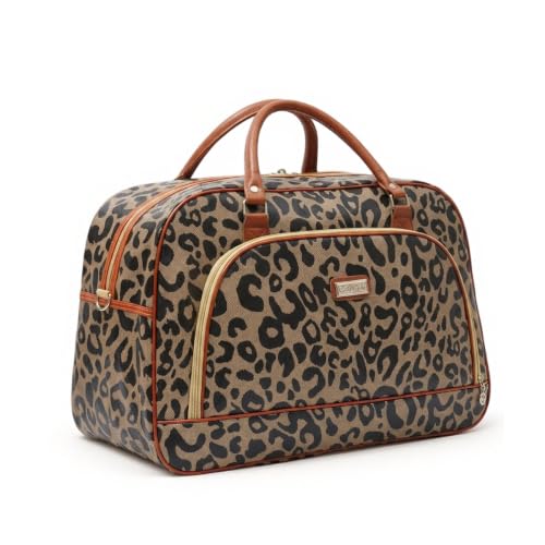 Image of PALAY Travel Duffle Bag for Men Women Leopard Printed PU Leather Carry On Overnight Tote Weekender Overnight Bag