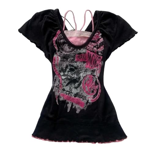 Image of Kawaii Cutecore Harajuku Y2k 2000s Tops Summer Preppy Aesthetic Alt Goth Emo Short Sleeve Graphic Tees