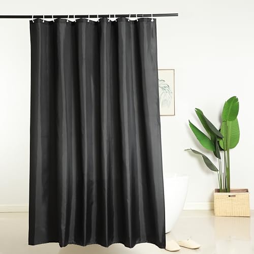 Image of Fabric Black Shower Curtain Liner, Washable Light Weight Cloth Shower Curtains Bathroom with Bottom Weight, Water Repellent, 72x72 inch