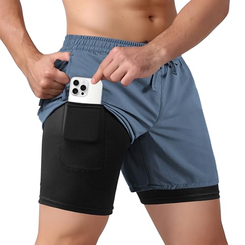 Men's 2 in 1 Athletic Quick Dry Shorts,Running Lightweight,Sweat Wicking Gym Workout Elastic Short - Main Image