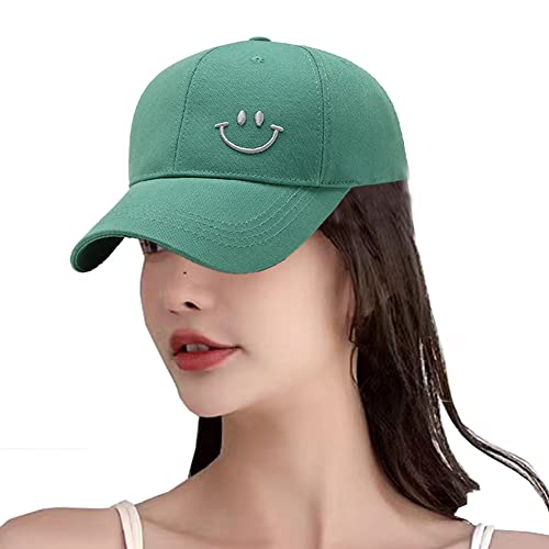 FASECKS Gorras de béisbol para mujer y hombre, gorras sonrientes de algodón ajustables con protector solar para deportes al aire libre, viajes, verde, Talla única Cover