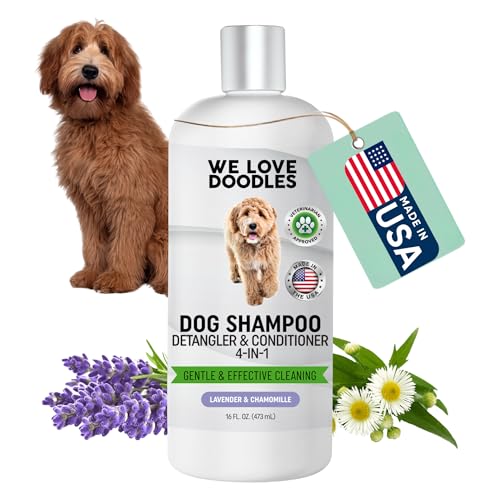 We Love Doodles Dog Shampoo Conditioner & Detangler - Shampoo for Dogs Goldendoodles Poodles & Doodles for Matted Pet Hair & Sensitive Skin Made in The USA Lavender 16 oz