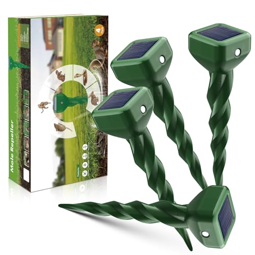 Shiptree Anti Taupe Solaire, Lot de 4 Répulsif Taupe Vibration et Ultrasons, Efficace Contre Les Taupes, Les Campagnols, Les Souris, Les Serpent, Ainsi Que Les Rongeurs de Jardin-Vert