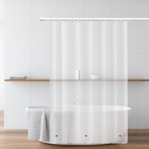 Cortina De Ducha De Plástico Peva Con 12 Ojales Inoxidables Y 3 Imanes, Cortinas De Baño Ligeras E Impermeables Transparente