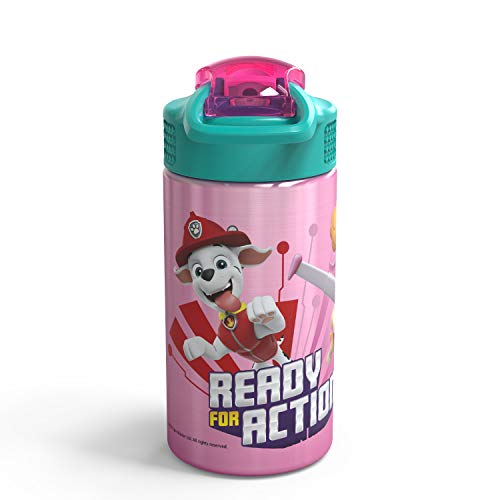 Image of Zak Designs 18 /8 Stainless Steel Kids Water Bottle with Flip-up Straw Locking Spout Cover, Durable Cup for Sports or Travel (15.5oz, Paw Patrol Skye),PWPT-S732