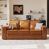 ABCASA 85' Sofa Couches for Living Room, Faux Leather Sofa, 3-Seater Comfy Modern Couch for Apartment Office,Brown