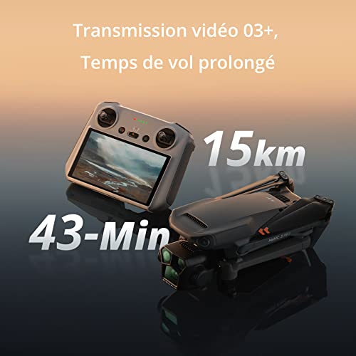 DJI Mavic 3 Pro avec DJI RC (radiocommande avec écran), Drone phare à trois caméra avec caméra Hasselblad CMOS 4/3, Temps de vol 43 min et Transmission vidéo HD 15 km