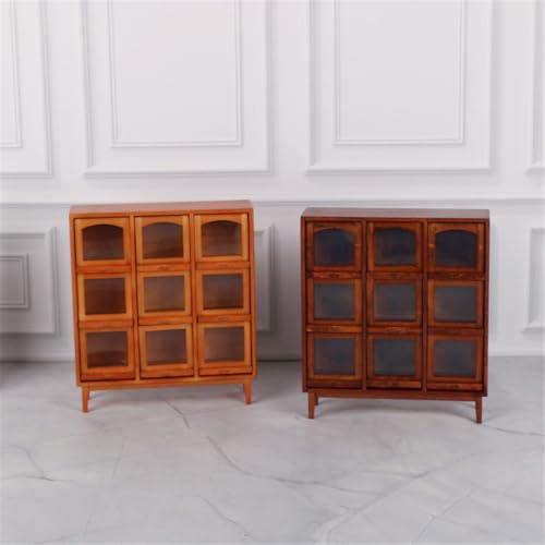 Gabinete de madera miniatura que organiza miniaturas y accesorios de colección con 9 nichos 6