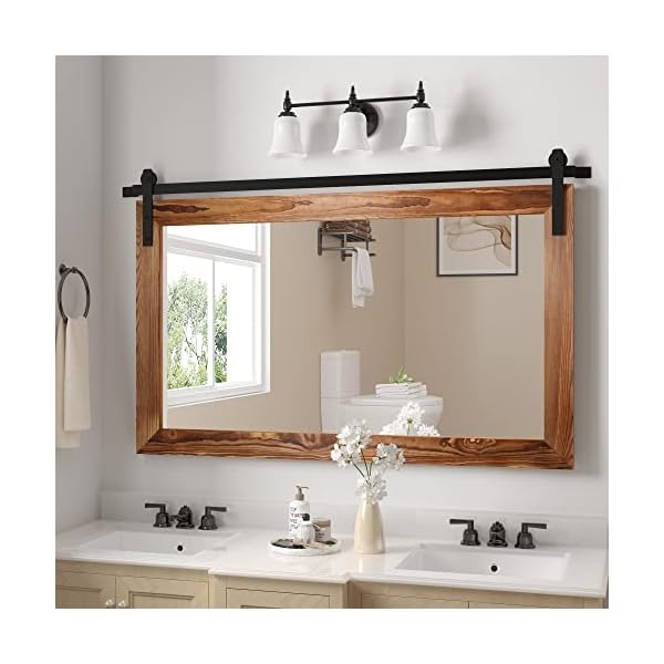 COGOOD Farmhouse Barn Door Mirror - 39" X 24" Rustic Wood Framed Wall Mirror for Bathroom, Living Room, Bedroom Wall Decor (Brown) COGOOD Farmhouse Barn Door Mirror - 39" X 24" Rustic Wood Framed Wall Mirror for Bathroom, Living Room, Bedroom Wall Decor (Brown)