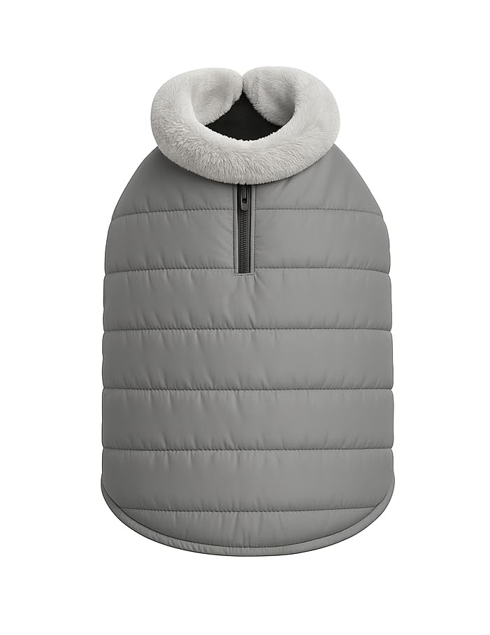 Image of The Pets Company Dog Winter Coat Jacket, Clothes, Windproof, Waterproof, Light Weight, Washable, Ultra Warm Thick Fleece Lined Dog Vest for Cold Weather Protection, (Grey, X - Small - 12 Inch)