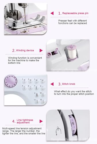 Huishoudelijke naaimachine Elektrische naaimachine, kleine naaimachine met aanschuiftafel en 12 ingebouwde steken, draagbare naai-apparaatset Kinderen Dames Cadeau for thuis/reizen DIY-kleding (Size - Image 6