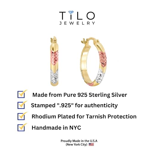 Tilo Jewelry NYF49639 Sterling Silver Tri-Color Diamond-Cut Hoop Earrings  thumb #2