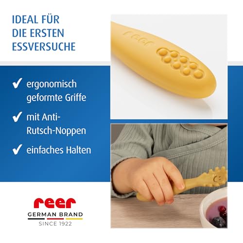 reer LittleYummie Silikon Babylöffel | Baby-led Weaning | Lernbesteck/Lernlöffel | Baby Besteckset | 100% lebensmittelechtes Silikon