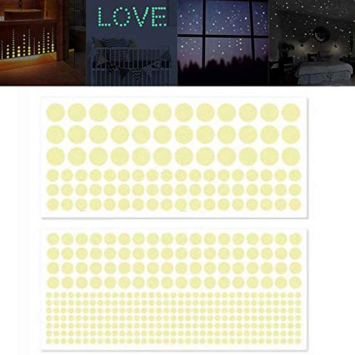 Lorsoul 407PCS / Set Phosphorescent Dark Star Round Dot Stickers muraux Lumineux, Décoration d'intérieur au Plafond Cover