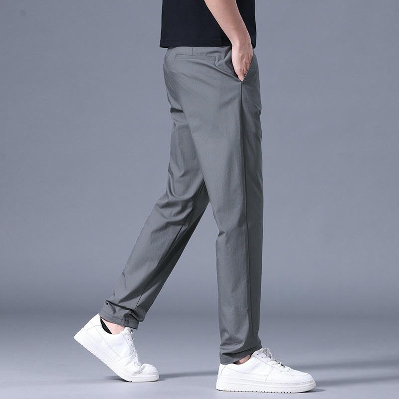 Men's Summer Thin Ice Silk Cotton Slim Straight Versatile Casual Pants2