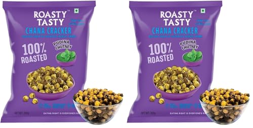 Image of Roasty Tasty Chana Cracker | Pudina Chutney | Healthy Snacks | Roasted Chana | Namkeen Snacks | Crunchy Chickpeas Snacks | Rich In Protein | Cholesterol Free, Transfat Free, 200g (Pack of 4)