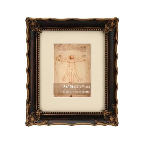 DUCIHBA 8x10 Antique Black and Gold Ornate Hand-Crafted Resin Picture Frame with Velvet Backing, Decorative Scallop Edge Baroque Design with Corner Ornaments, for Photo Gallery, Art, Painting Cover