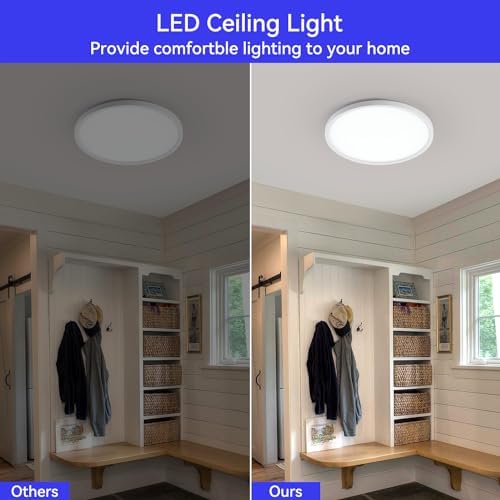ocioc Lot de 2 plafonniers LED 25.4cm 20W, 5000K, Luminaire de Plafond Rond Ultra Mince pour Bureau, Couloir, Cuisine, Blanc
