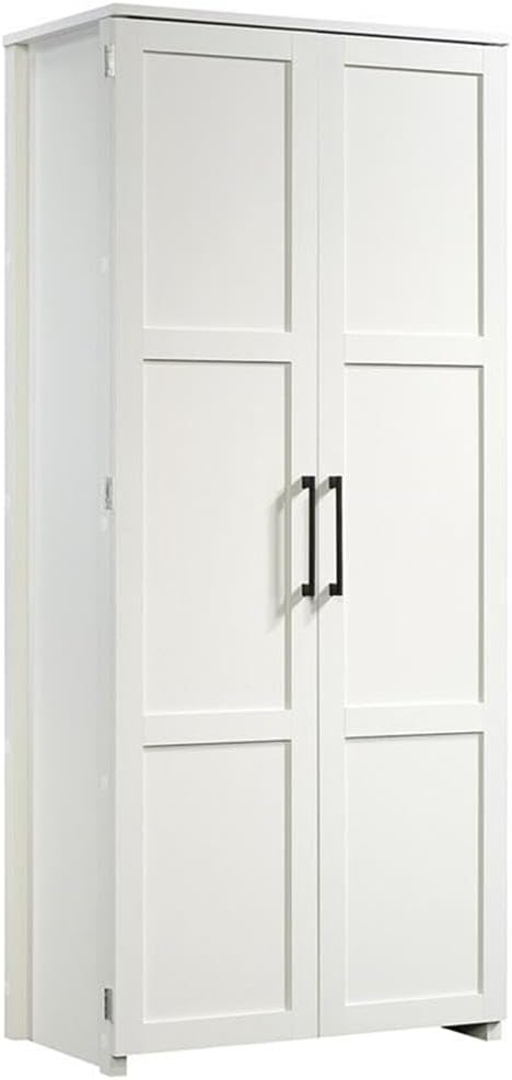 Pemberly Row Contemporary Engineered Wood Pantry Cabinet, Tall Cabinet Furniture for Structured Storage and Organization, White Finish