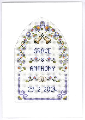 Cross stitch Wedding Greetings card with arch - complete kit in spring colours