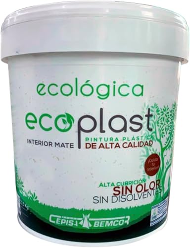 CEPISA Ecoplast Pintura Plástica Ecológica Interior Mate 4 Litros– Certificación Ecolabel Europea, Sin Olor, Sin Disolventes, Alta Cubrición, Lavable, Baja Emisión COV, Blanco Mate