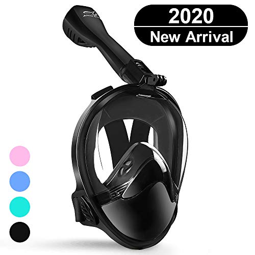 ANIMDIVE Full Face Snorkel Set with Latest Advanced Safety Breathing System,Dry Top System,180° Panoramic Snorkeling Set with Camera Mount,Anti-Leak & Anti-Fog (Black, S/M)