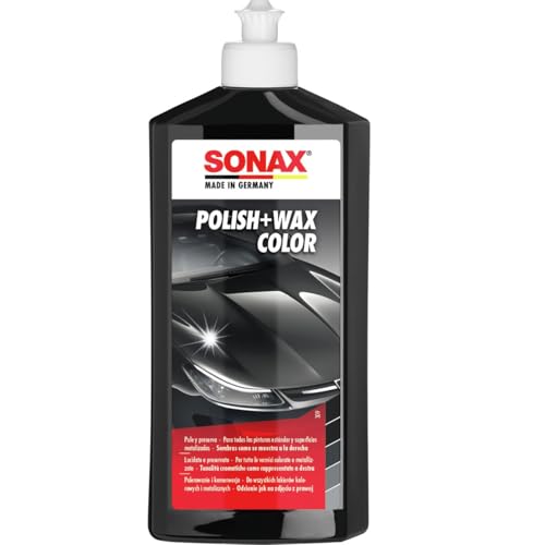 SONAX Polish+Wax Color NanoPro Negro (500 ml) pulimento de fuerza media con pigmentos de color y componentes de cera | N.° 02961000-820
