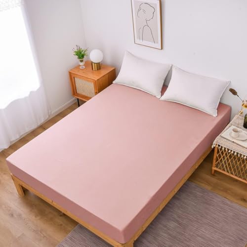 Image of Waterproof Mattress Protector King Size 72x70 - Waterproof Terry Cotton Mattress Protector /Breathable Elastic Fitted Style Bed Cover King Size Bed - Pink Color - Kids Urine Protection