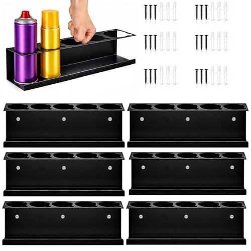 Cyhwealth 6 Pack Wall-Mounted Spray Bottle Holder, Heavy-Duty Steel Black Aerosol Can Storage Rack with 30 Holes, Spray Paint Can Organizer for Garage, Shop, Home, Tool Trailer & Service Truck