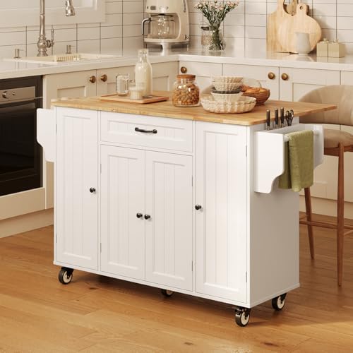 Ahomly Kitchen Island with Storage, 47.6" Rolling Kitchen Island on