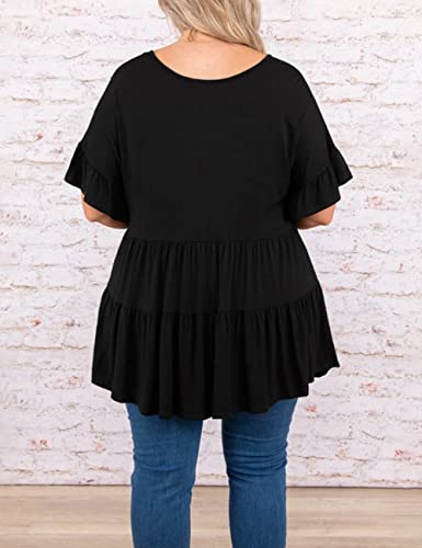 Genayge Women's Plus Size Ruffle Tunic Tops Summer Short Sleeve Loose T-Shirt Blouses3