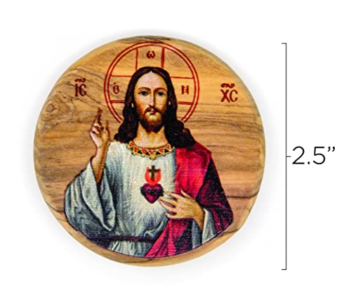 Imán decorativo de madera de olivo Sagrado Corazón Jesús miniatura 2