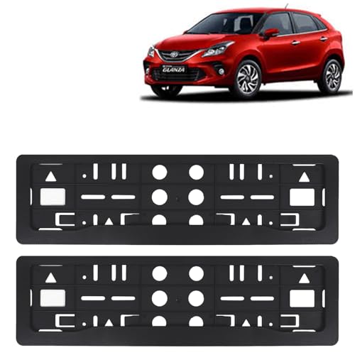 Image of KINGSWAY Glanza Car Number Plate Frames for All 2019 to 2022 Models of Toyota Car Registration Plate Holders, Black Licence Plate Covers (Front and Rear), Universal Size 51.5 x 14.5 cm