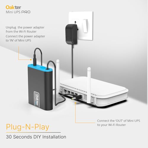 Image of Oakter Mini UPS PRO for High Capacity WiFi Routers 12V & Upto 3A | Battery 4000 mAh | Power Backup Upto 8 Hours | Support Jio, Airtel & Other Routers | Current Surge & Deep Discharge Protection |
