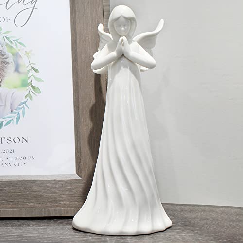 Auldhome Ceramic Praying Angel Figurine (White); Standing Guardian Angel Statue 9-Inch #TOP1