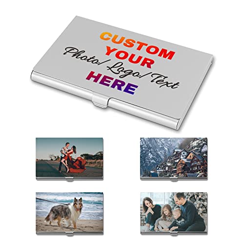 Personalized Business Card Holder for Men Custom Aluminum Bussiness Card Case Design Your Own Name Text Logo Slim Portable Business Card Wallet Unique Gifts for Colleague Client Women