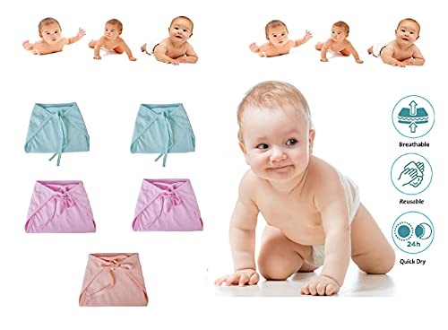 Image of New Born Baby Cotton Nappy Tying Langot Washable and Reusable Plain Solid Cloth diaper /U Shaped /For Baby Boys and Baby Girls - Pack of 5 (Small) (Multicolor)