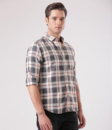 Image of TURMS Men's Casual Checks Shirts, Odor Control, Moisture Wicking, Button Down Collar, Cool Tech Cotton Fabric, Tailored Fit, Full Sleeve