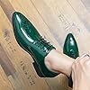 Ninepointninetynine Dress Oxford Formal Shoes for Men Lace Up Brogue Pointed Toe Faux Leather Derby Shoes Rubber Sole Non Slip Resistant Block Heel Wedding (Color : Green, Size : 9 UK) #4