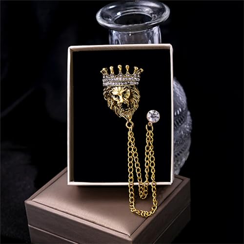 Image of coadipress Crown With Hanging Chain Brooch for Women Men Elegant Gentlemen Gold Silver Crystal Crown Lapel Pin Vintage Rhinestone Wedding Brooch Suit Shirt Pin Accessories