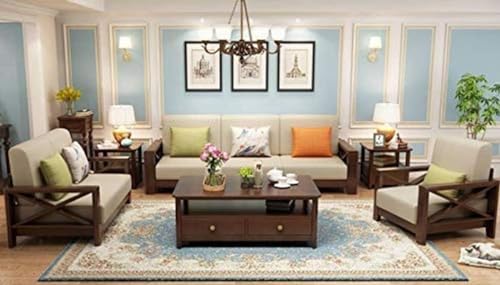 Image of K L FURNITURE Wooden Sofa Set For Living Room | 6 Seater Solid Sheesham Wood Furniture (3+2+1, Chocolate Finish, Brown)