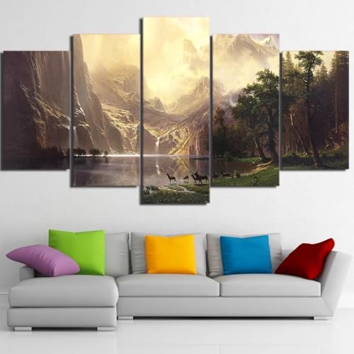Tableau Décoration Murale Forêt et Cerf pour Créer un Salon Ambiance Nature Cosy 5 Pièces