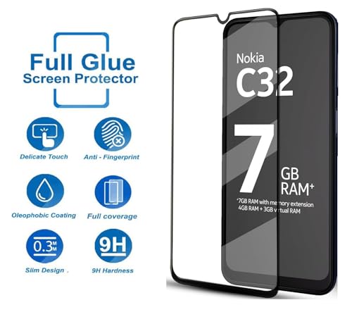 Image of HD Tempered Glass Screen Protector Compatible For Nokia C32 With Edge To Edge Coverage And Easy Installation Kit