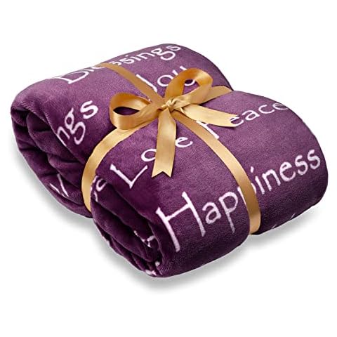 Chanasya Premium Love & Joy Inspiring Gift Throw Blanket - Cozy, Warm and Fluffy Sherpa - Perfect Caring, Uplifting, Thoughtful, Personalized Gift for Peace & Prayer (65x50 inches) Aubergine Cover