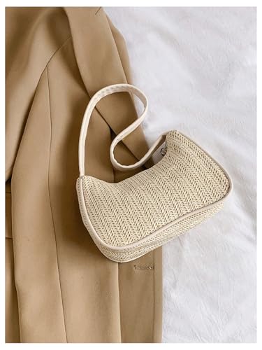 Women's Elegant Weave Small Underarm Bag Zipper Top Handle Square Shoulder Handbags4