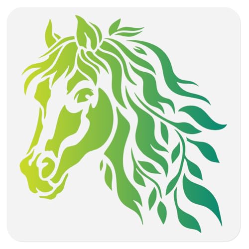 Plantilla de pared de cabeza de caballo de 11.8 x 11.8 pulgadas, plantilla de plástico reutilizable para pintar en madera, suelo, pared y tela, plantilla temática de animales para manualidades
