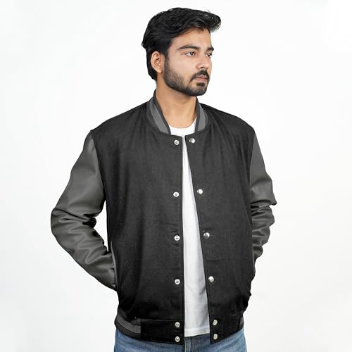 Image of Men's Fashion Varsity Jacket Causal Slim Fit Wool Letterman Baseball Bomber Jackets