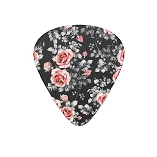 Lot de 12 médiators élégants pour guitare électrique, basse acoustique, motif floral noir et rose rouge avec boîte - Les Beatles, Paul McCartney, John Lennon, RIngo Starr, George Harrison