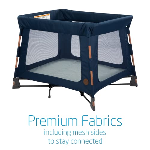 Image of Maxi-Cosi Swift Lightweight Portable Playard, 1-Step Fold Playpen with Travel Bag, 2-Stage Mattress for Newborn to Toddlers, Essential Blue
