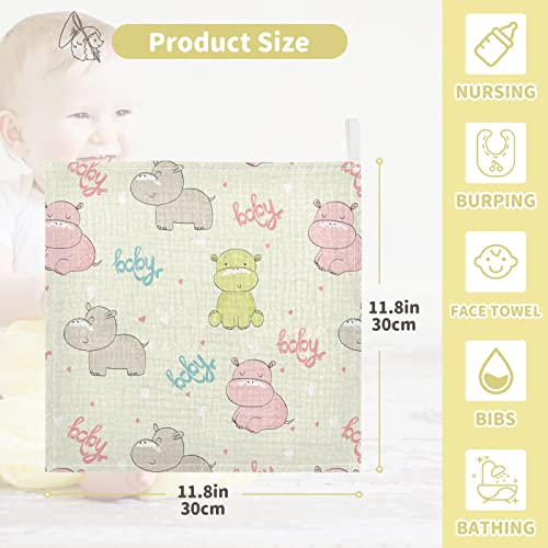 Image of vvfelixl Baby Washcloths Cotton Cute Hippo Baby Muslin Washcloths Soft Baby Face Towel for Newborn Infants Baby Wipes, 11.8 X 11.8 Inch, 3 Pack Beige